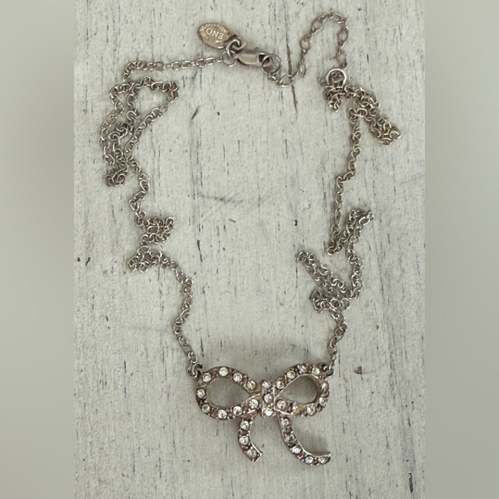 VTG Lenox Sterling Tied Ribbon Bow Adjustable Necklace w/Diamond Look